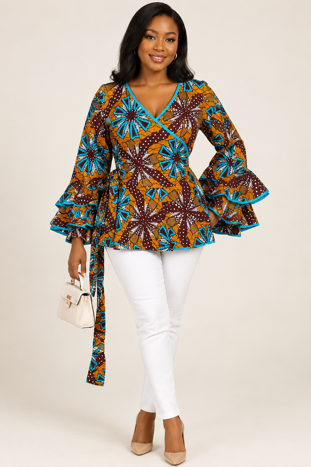African Bell Sleeve Wrap Blouse