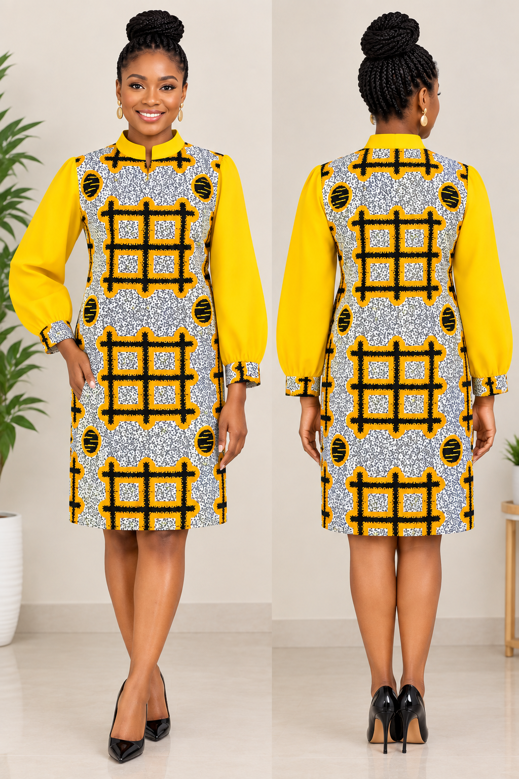 Sleeved Straight African Dress