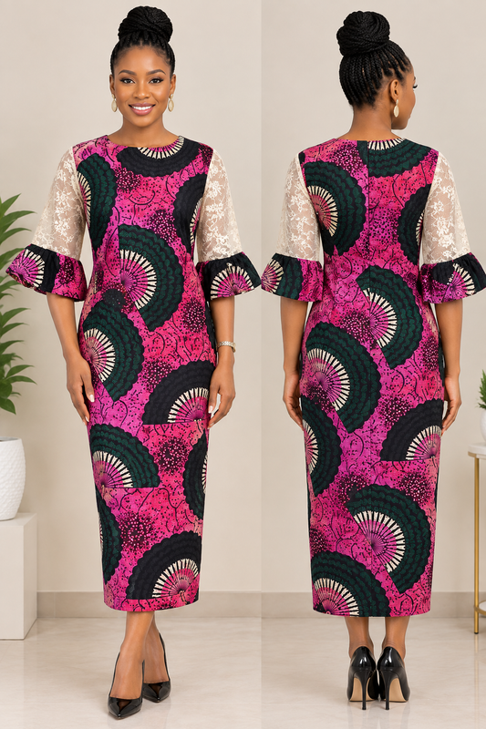 African Straight Lace Sleeve Dress
