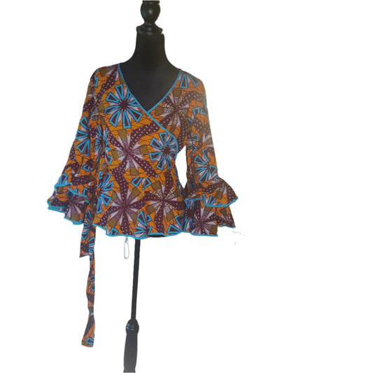 African Bell Sleeve Wrap Blouse