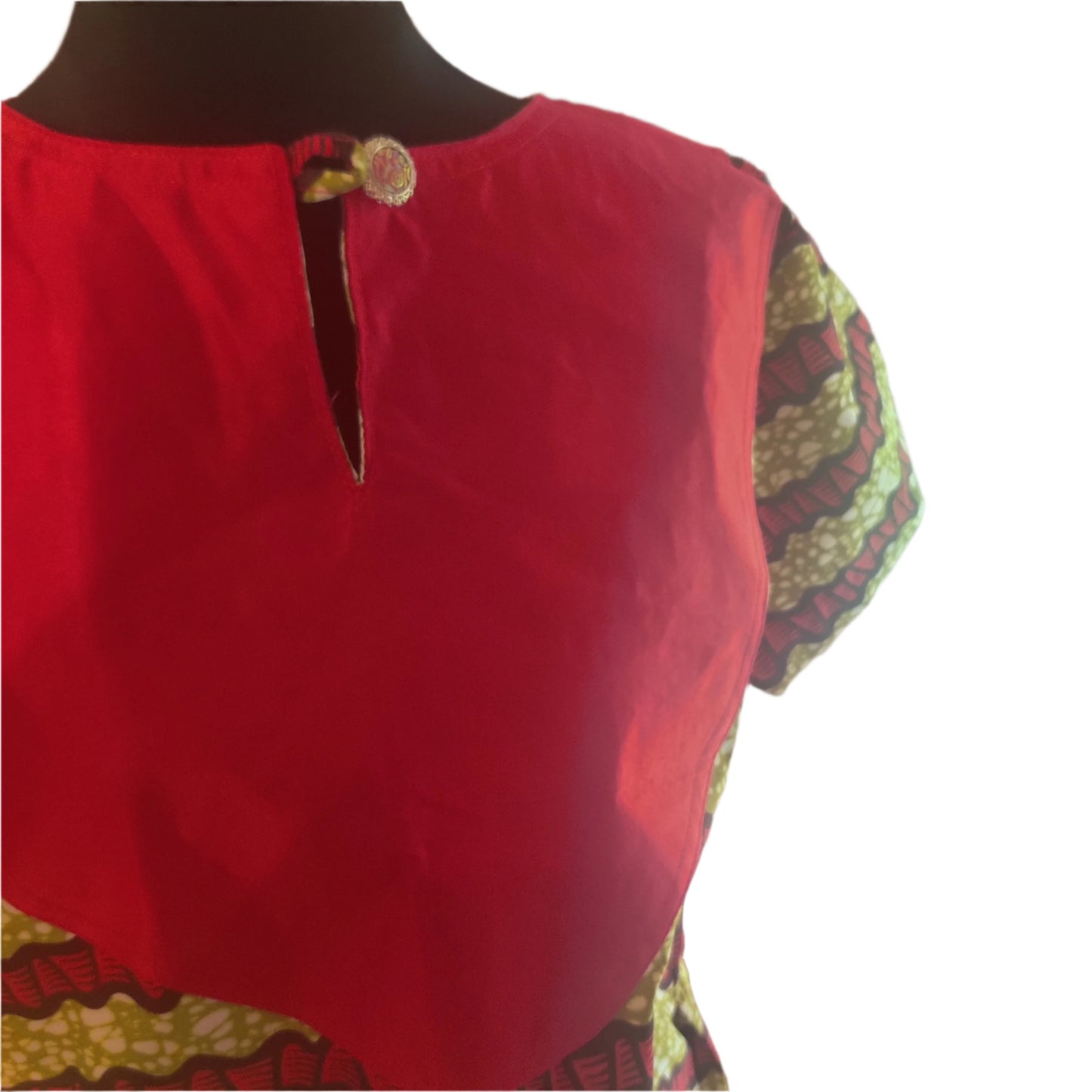 African Short Sleeve Solid Bodice Dress