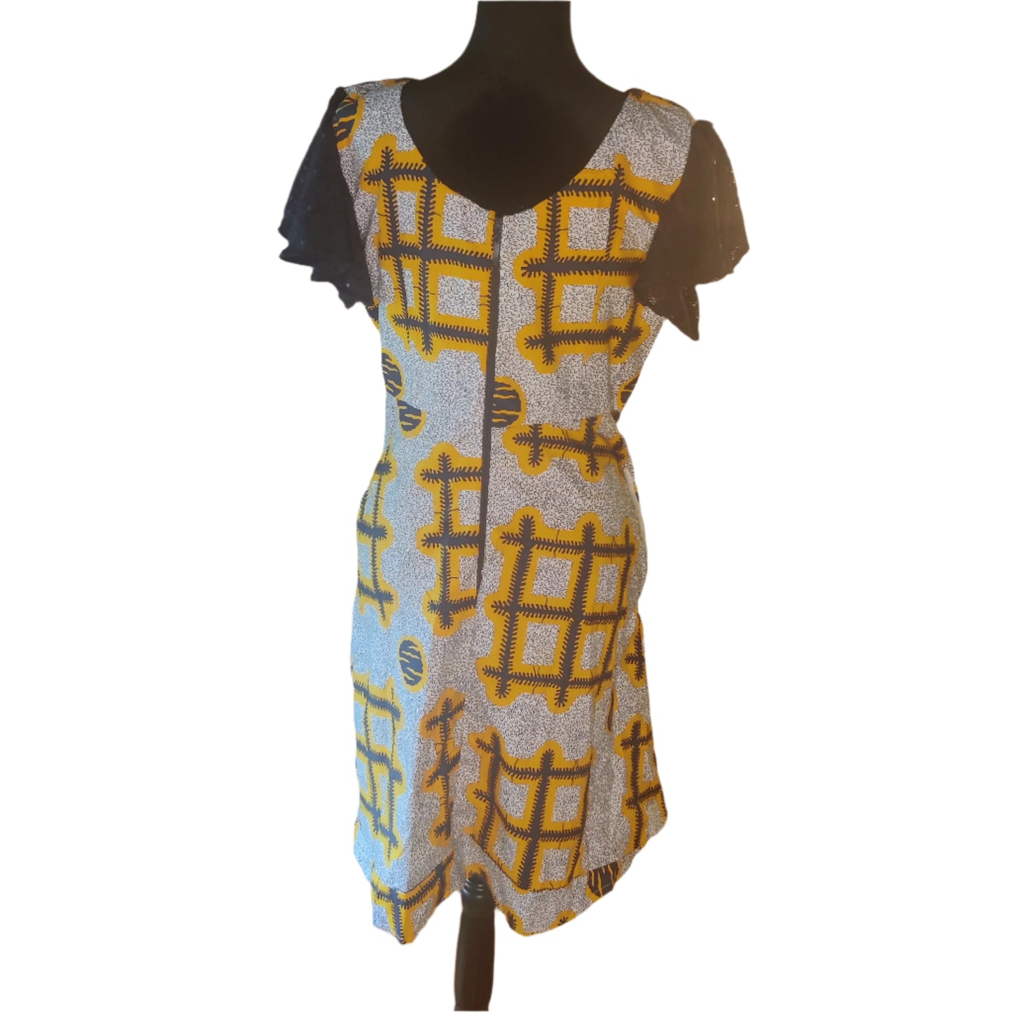 African A Line Dress with Black Sleeves