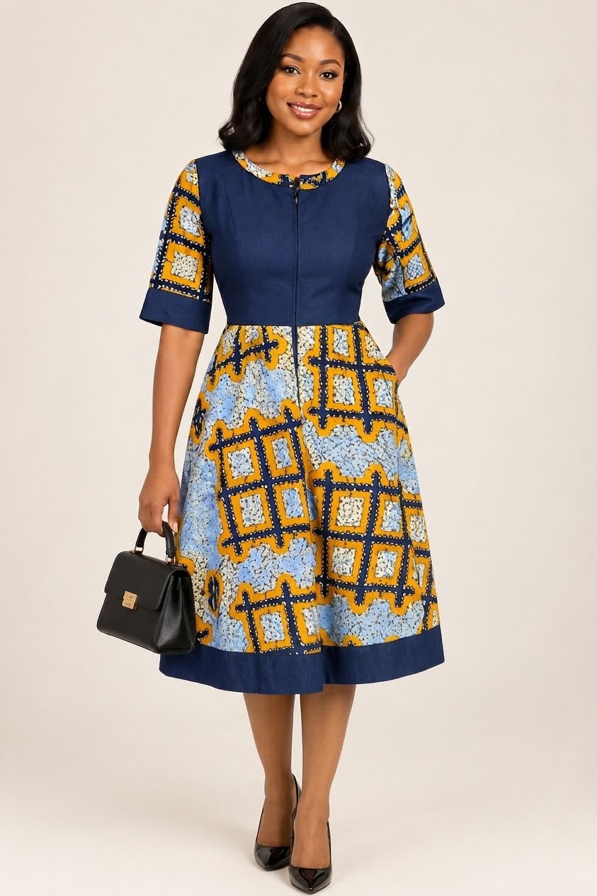 African A Line Dress with Black Sleeves
