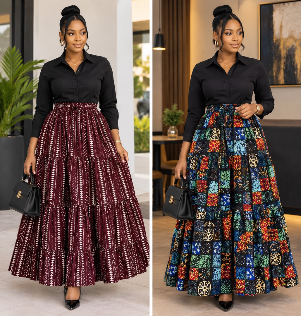 African Three Tier Gathered Skirt