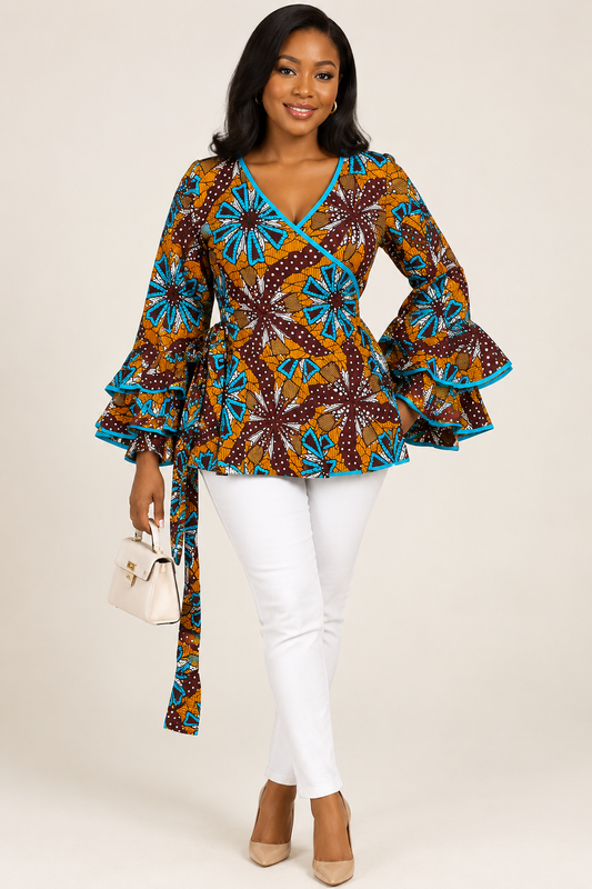 African Bell Sleeve Wrap Blouse