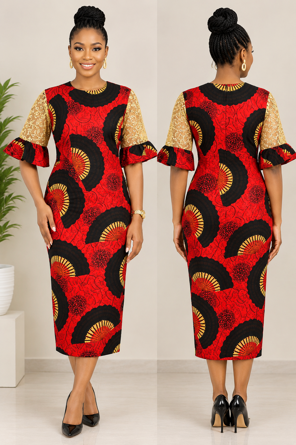 African Straight Lace Sleeve Dress
