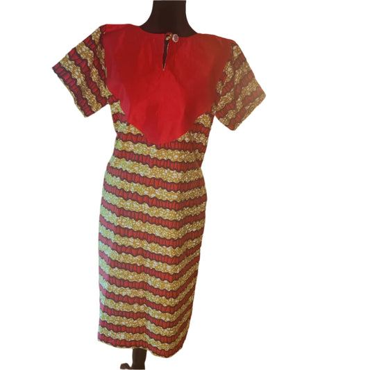 African Short Sleeve Solid Bodice Dress