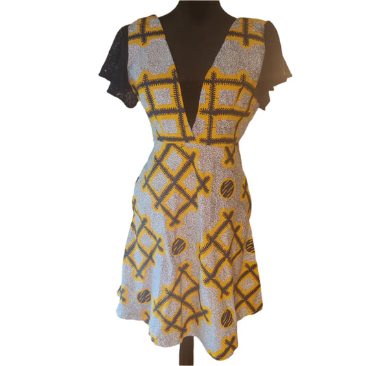 African A Line Dress with Black Sleeves