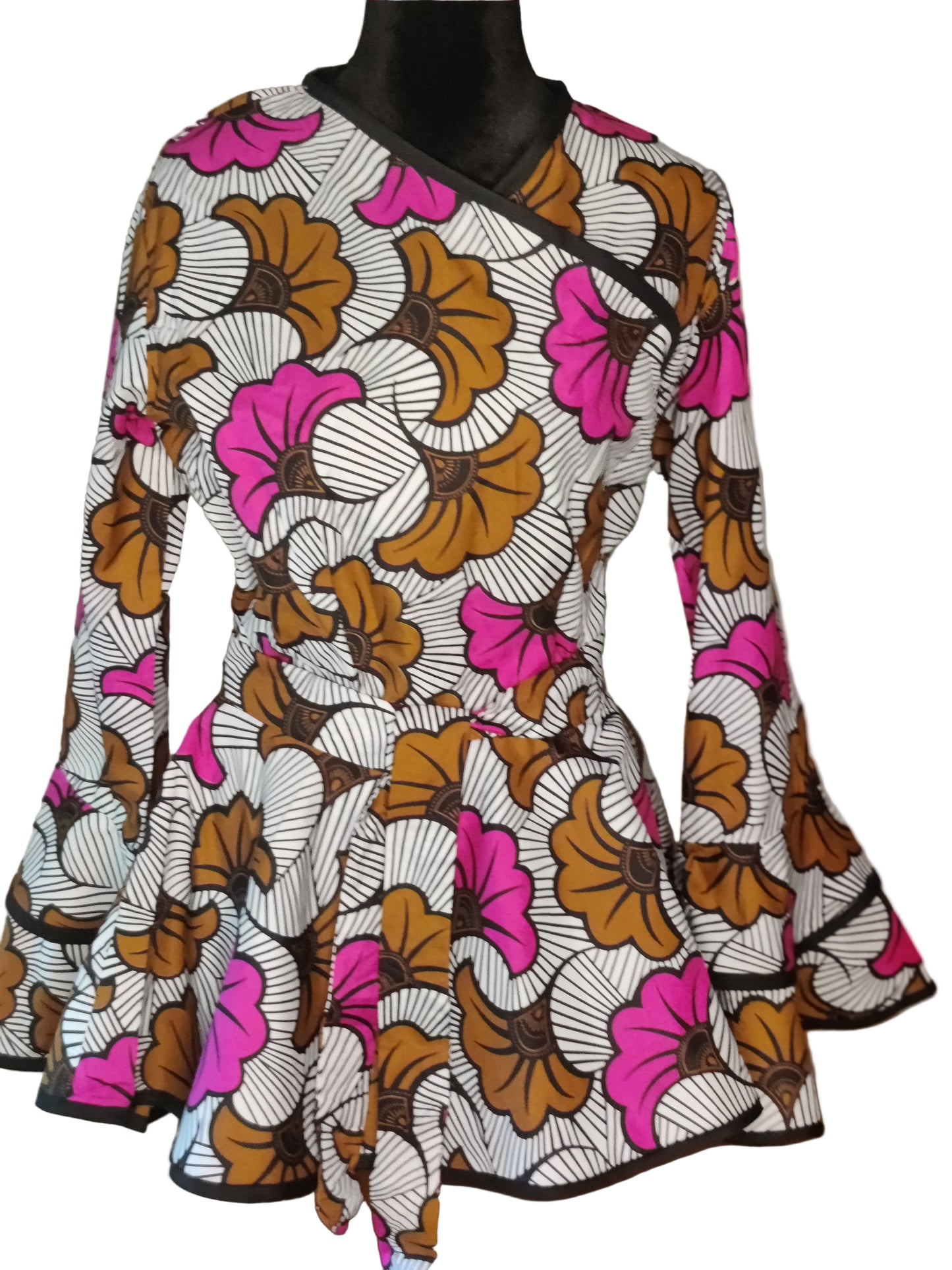 African Wrap Layered Bell Sleeve Blouse