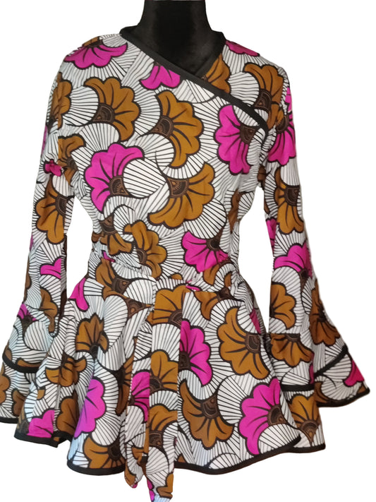 African Wrap Layered Bell Sleeve Blouse