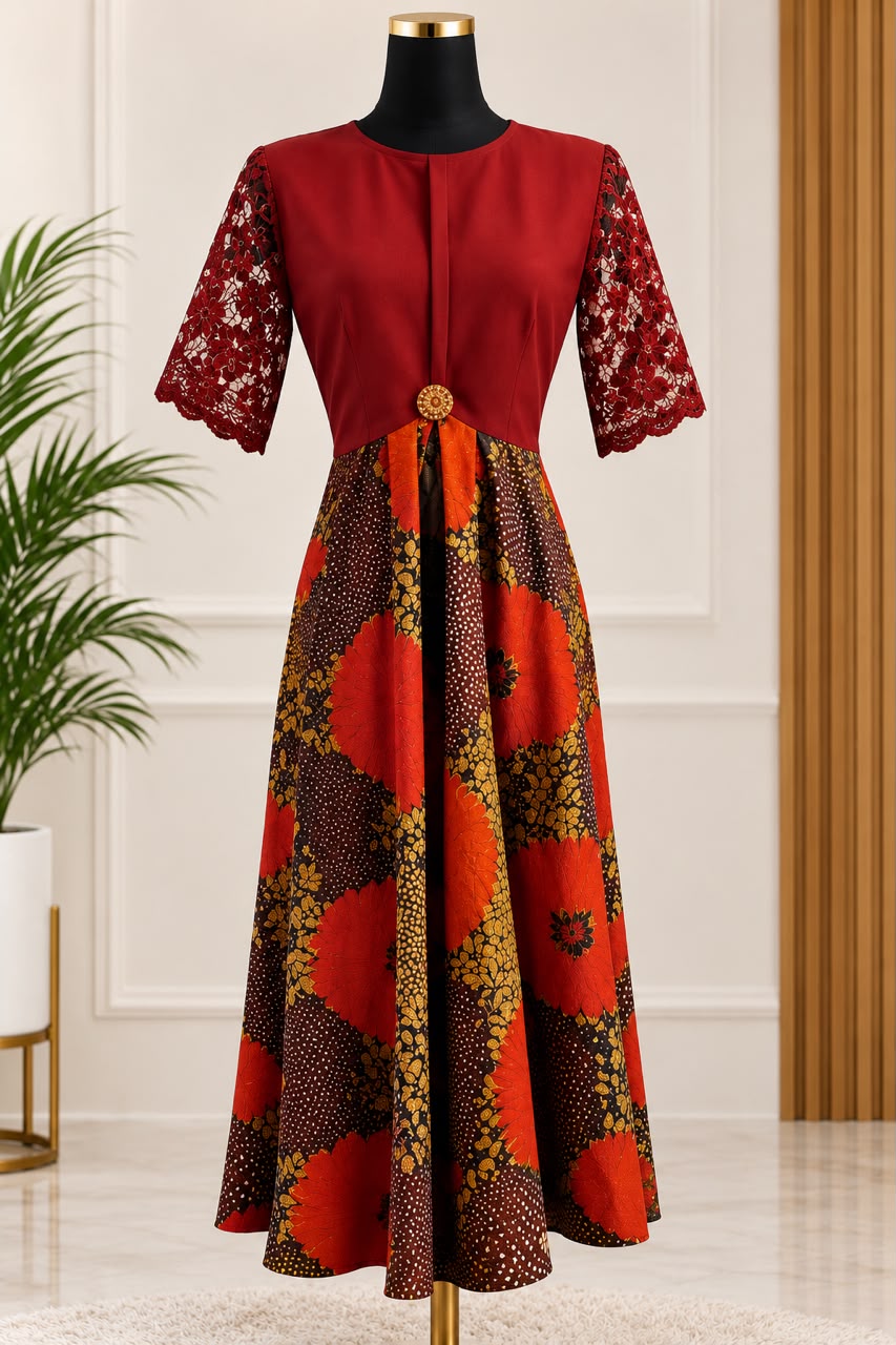 African High Waist Short Lace Sleeve Dress