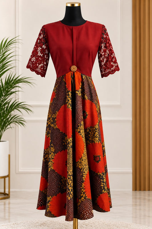 African High Waist Short Lace Sleeve Dress