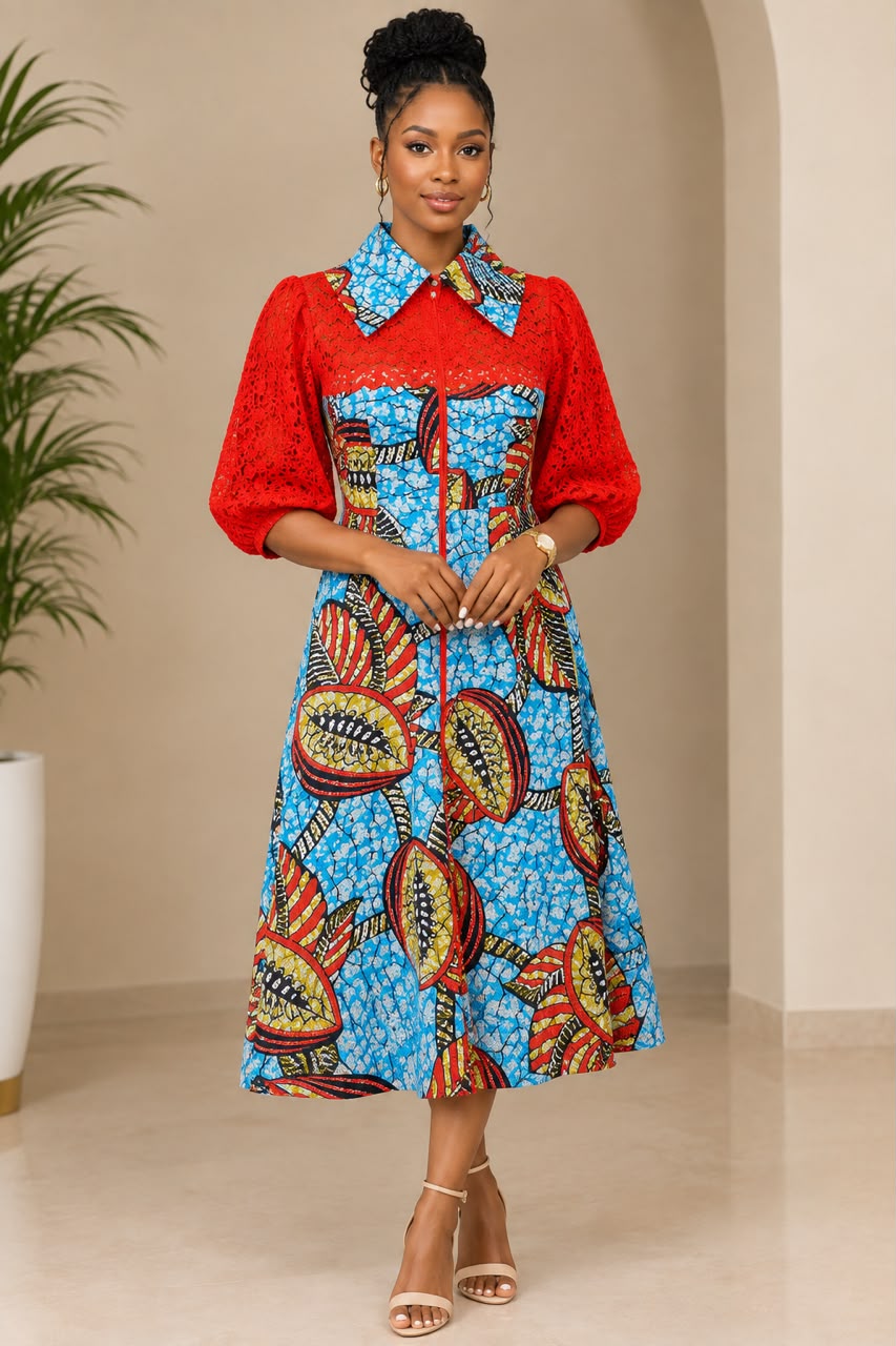 Flared Lace Bodice African Dress