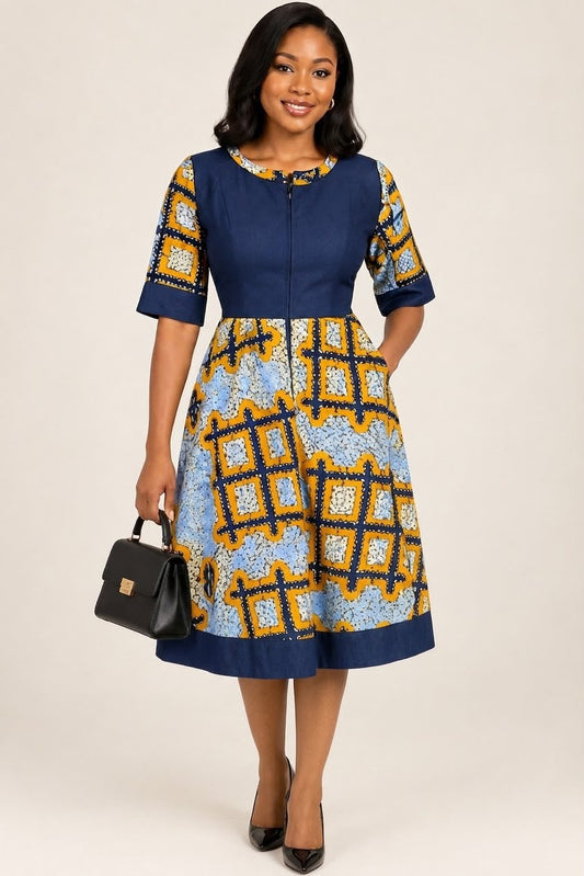 African A Line Dress with Black Sleeves