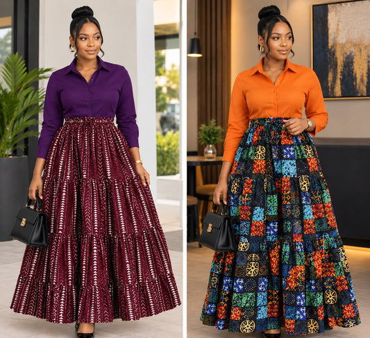 African Three Tier Gathered Skirt