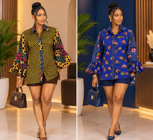 African Inverted Flounce Sleeve Blouse